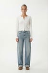 Kadın Karmen Düğme Detaylı Uzun Kollu Beyaz Basic Top / Bluz