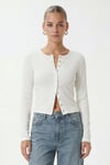 Kadın Karmen Düğme Detaylı Uzun Kollu Beyaz Basic Top / Bluz