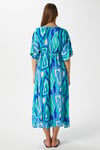 Kadın Katy Yeşil Mavi Bel Lastikli Yırtmaçlı Viskon Yazlık Elbise
