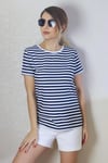 Kadın Lacivert Beyaz Çizgili Basic T-Shirt