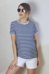 Kadın Lacivert Beyaz Çizgili Basic T-Shirt