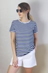 Kadın Lacivert Beyaz Çizgili Basic T-Shirt