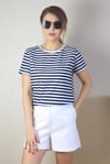 Kadın Lacivert Beyaz Çizgili Basic T-Shirt