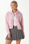 Kadın Lean Yumuşak Doku Polo Yaka Pembe Basic Triko Hırka HI00179