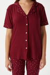 Kadın Lenora Yumuşak Doku Bordo Puantiyeli Ön Düğme Kısa Kollu Pijama Takımı