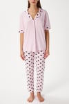 Kadın Lily Yumuşak Doku Pembe Kalpli Ön Düğmeli Kısa Kollu Pijama Takımı