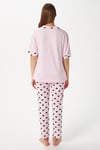 Kadın Lily Yumuşak Doku Pembe Kalpli Ön Düğmeli Kısa Kollu Pijama Takımı
