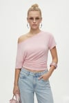 Kadın Lona Bele Oturan Yan Büzgülü Pembe Örme Bluz