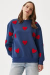 Kadın Love Kalp Nakışlı Lacivert Kırmızı Sweatshirt