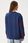 Kadın Love Kalp Nakışlı Lacivert Kırmızı Sweatshirt