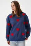 Kadın Love Kalp Nakışlı Lacivert Kırmızı Sweatshirt