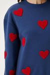 Kadın Love Kalp Nakışlı Lacivert Kırmızı Sweatshirt