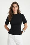 Kadın Luma Belden Oturan Bağcıklı Ayarlanabilir Pamuk Siyah T-shirt / Bluz