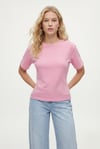 Kadın Luma Belden Oturan Bağcıklı Ayarlanabilir Pamuk Pembe T-shirt / Bluz