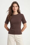 Kadın Luma Belden Oturan Bağcıklı Ayarlanabilir Pamuk Kahverengi T-shirt / Bluz