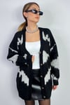Kadın Mabel Yumuşak Doku Siyah Beyaz Oversize Hırka
