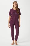 Kadın Magic Viskon Bisiklet Yaka Kısa Kol Mürdüm Alt Üst Pijama Takımı