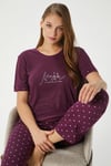Kadın Magic Viskon Bisiklet Yaka Kısa Kol Mürdüm Alt Üst Pijama Takımı