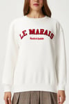 Kadın Marais Ekru Kırmızı Nakışlı Oversize Sweatshirt