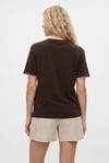 Kadın Marin Yaka İşlemeli %100 Pamuk Kısa Kol Kahverengi Örme T-shirt