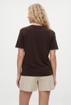 Kadın Marin Yaka İşlemeli %100 Pamuk Kısa Kol Kahverengi Örme T-shirt
