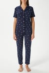 Kadın Mia Yumuşak Doku Lacivert Kalp Desen Ön Düğmeli Kısa Kollu Pijama Takımı