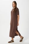 Kadın Modal Daily Comfort Kahverengi Yırtmaçlı Elbise 16556