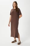 Kadın Modal Daily Comfort Kahverengi Yırtmaçlı Elbise 16556