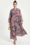 Kadın Modest New Gloria Somon Gri  %100 Viskon Maksi Boy Katlı Balon Kol Uzun Yazlık Elbise