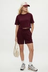 Kadın Molly %100 Pamuk Bel Lastikli Şort Crop T-shirt Örme Bordo Alt Üst Takım