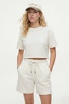 Kadın Molly %100 Pamuk Bel Lastikli Şort Crop T-shirt Örme Ekru Alt Üst Takım