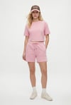 Kadın Molly %100 Pamuk Bel Lastikli Şort Crop T-shirt Örme Pembe Alt Üst Takım