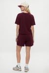 Kadın Molly %100 Pamuk Bel Lastikli Şort Crop T-shirt Örme Bordo Alt Üst Takım