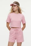 Kadın Molly %100 Pamuk Bel Lastikli Şort Crop T-shirt Örme Pembe Alt Üst Takım