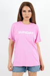 Kadın Motto Yazılı Oversize %100 Pamuk Uzun Pembe T-Shirt