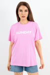 Kadın Motto Yazılı Oversize %100 Pamuk Uzun Pembe T-Shirt
