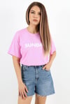 Kadın Motto Yazılı Oversize %100 Pamuk Uzun Pembe T-Shirt