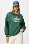 Kadın Nakışlı Los Angeles İçi Polarlı Yeşil Oversize Sweatshirt