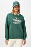 Kadın Nakışlı Los Angeles İçi Polarlı Yeşil Oversize Sweatshirt