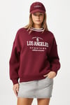 Kadın Nakışlı Los Angeles İçi Polarlı Bordo Oversize Sweatshirt