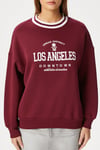 Kadın Nakışlı Los Angeles İçi Polarlı Bordo Oversize Sweatshirt