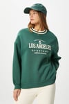 Kadın Nakışlı Los Angeles İçi Polarlı Yeşil Oversize Sweatshirt