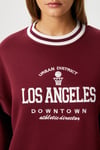 Kadın Nakışlı Los Angeles İçi Polarlı Bordo Oversize Sweatshirt
