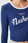 Kadın Nash Lacivert Pamuk Slogan Baskılı Bluz