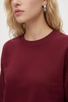 Kadın New Cozy Polarlı Basic Bisiklet Yaka Pamuklu Örme Bordo Sweatshirt