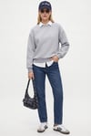 Kadın New Cozy Polarlı Basic Bisiklet Yaka Pamuklu Örme Gri Sweatshirt
