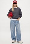 Kadın New Cozy Polarlı Basic Bisiklet Yaka Pamuklu Örme Antrasit Sweatshirt