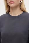 Kadın New Cozy Polarlı Basic Bisiklet Yaka Pamuklu Örme Antrasit Sweatshirt