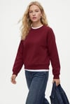 Kadın New Cozy Polarlı Basic Bisiklet Yaka Pamuklu Örme Bordo Sweatshirt