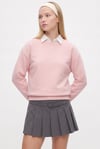 Kadın New Cozy Polarlı Basic Bisiklet Yaka Pamuklu Örme Pembe Sweatshirt